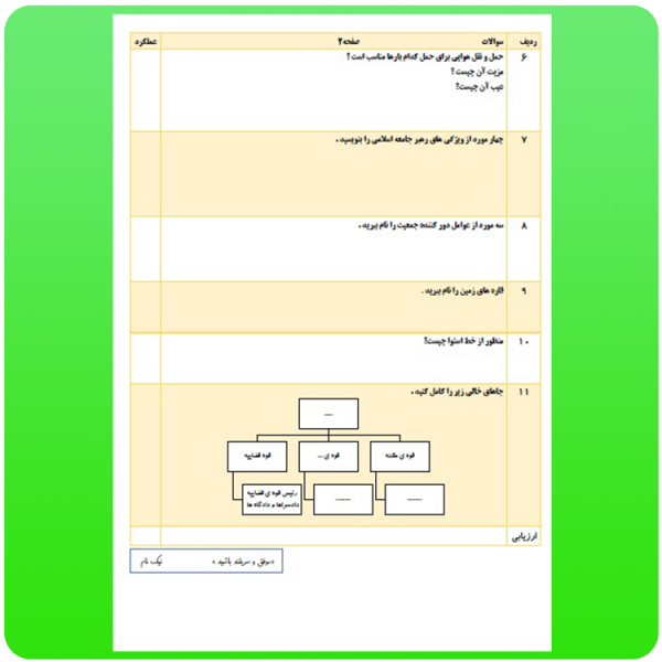 صفحه 1 آزمون نوبت دوم مطالعات اجتماعی پنجم